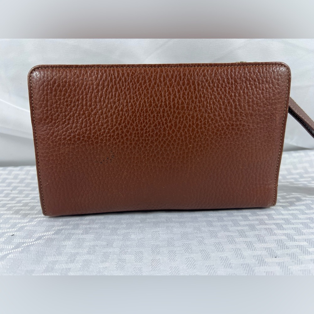 Burberrys of London Brown Pebbled Leather Wristlet with Plaid Lining (Vintage) - Picture 2 of 13